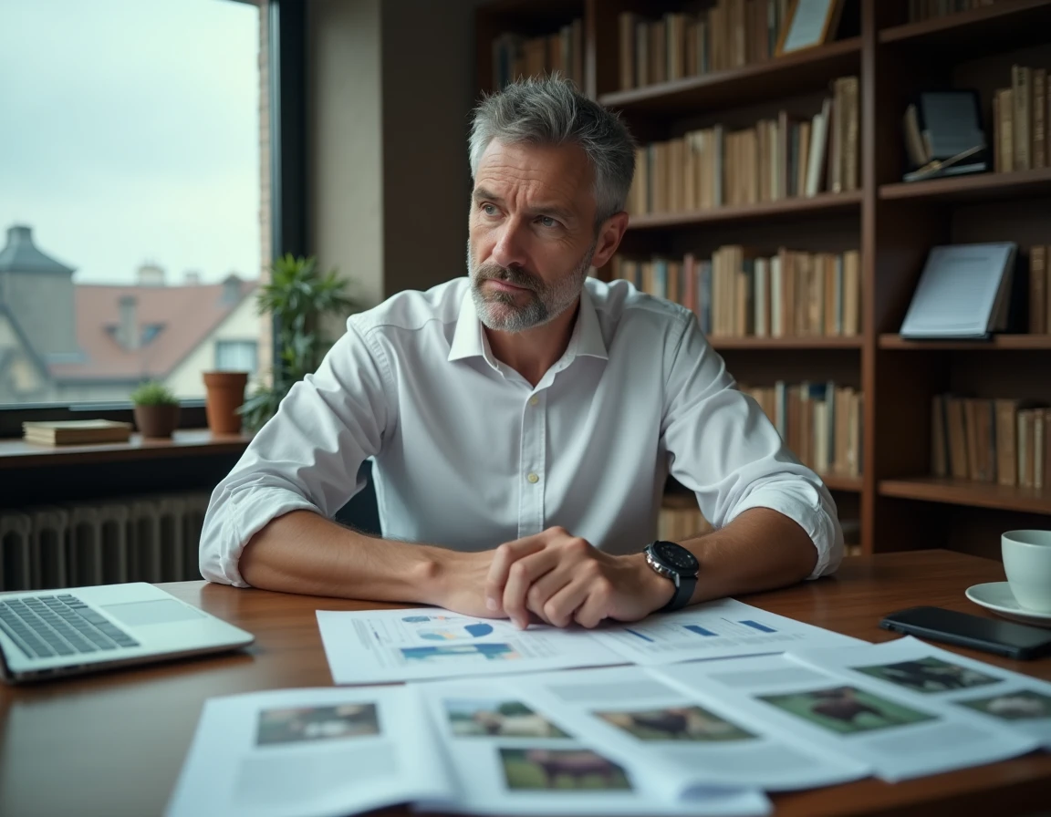 Chercheur ou avocat animaliste étudiant des documents sur les droits des animaux dans son bureau