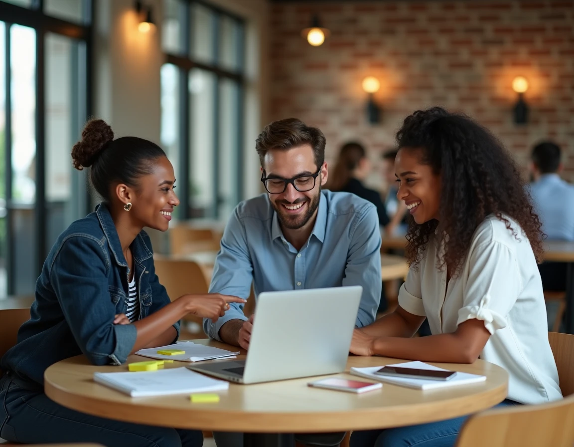 Équipe de jeunes professionnels en séance de brainstorming autour d'une stratégie de business en ligne