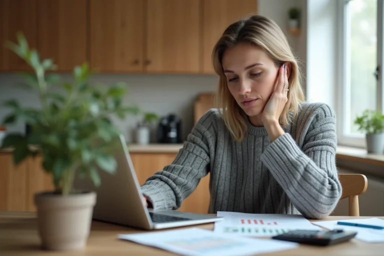 Femme consultant son budget et ses finances sur un ordinateur portable pour faire face à l'inflation