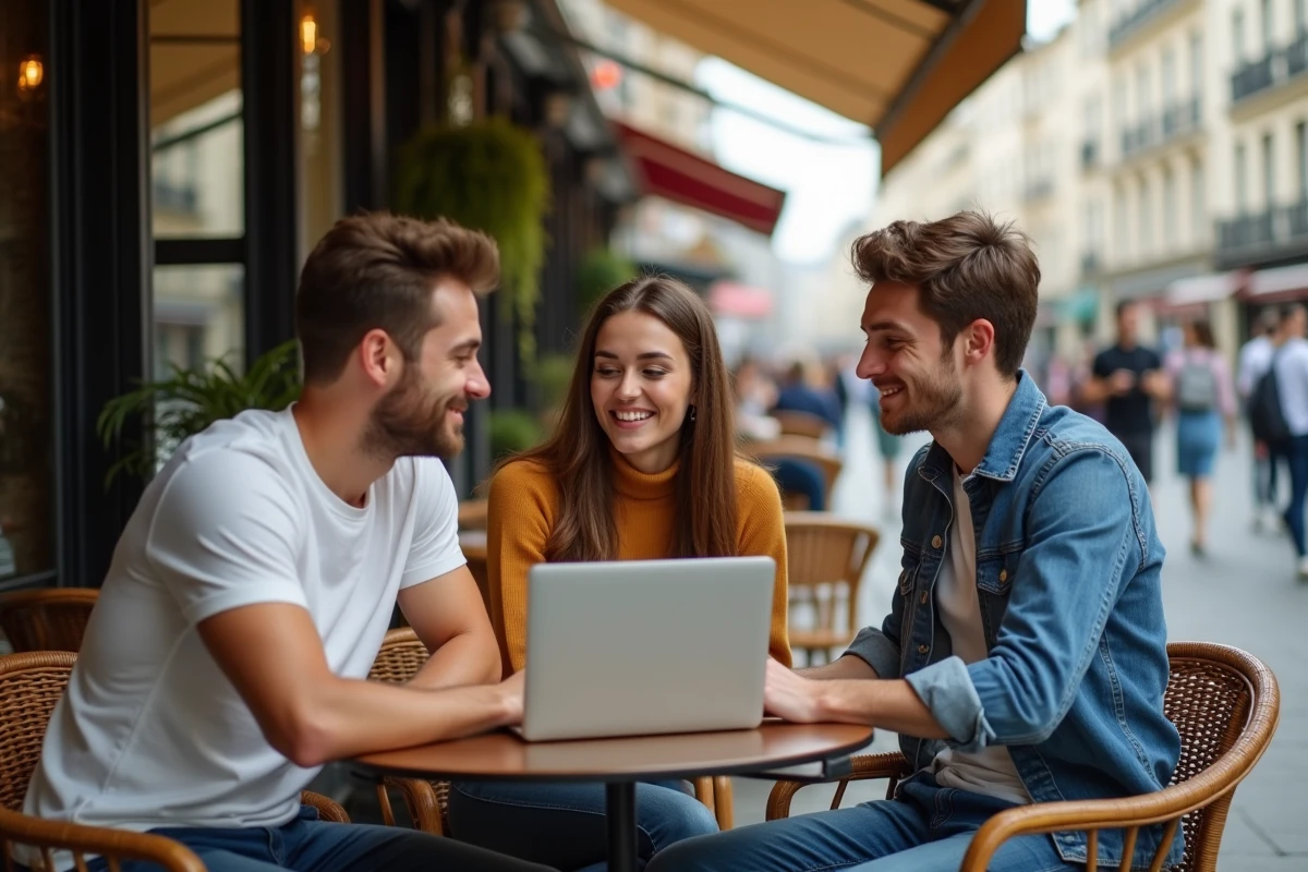 Jeunes adultes discutant autour d un café en ville